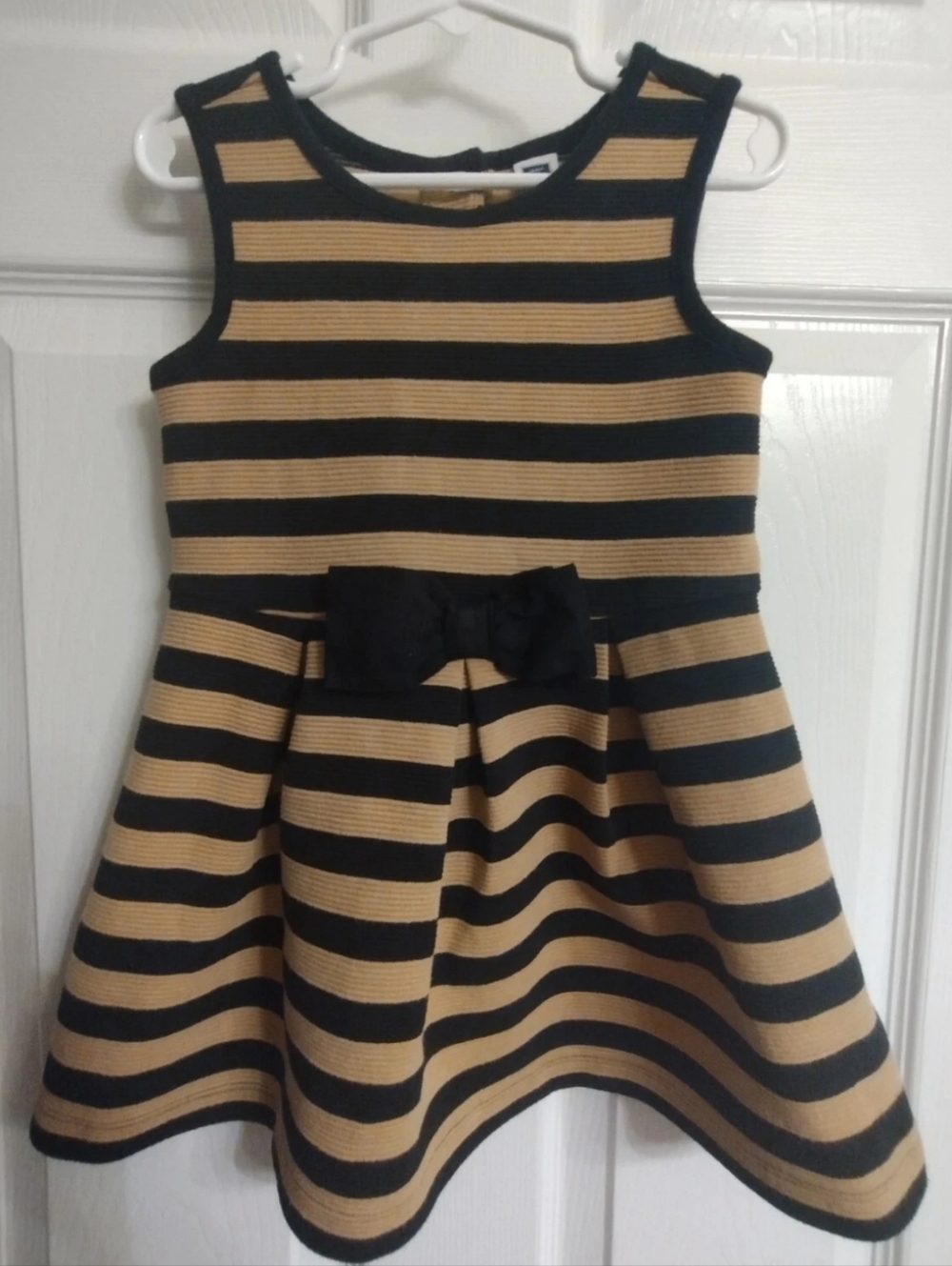 Janie and Jack Girls' Butterscotch Belle Black/Tan Striped Bow Dress Size 2T